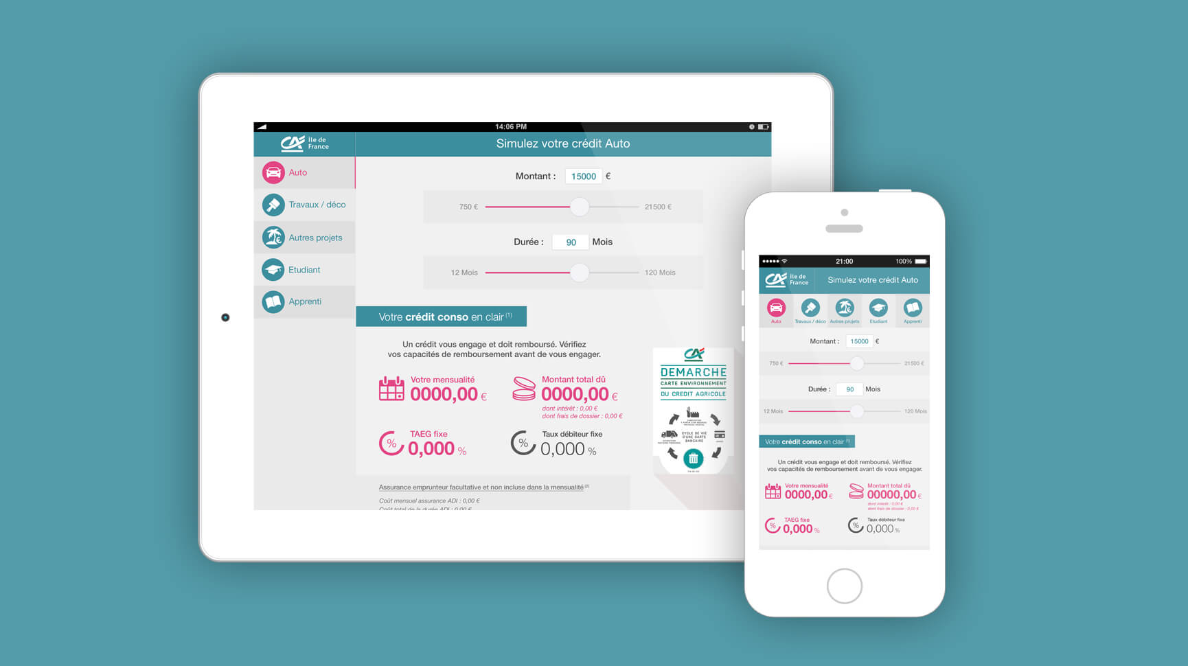 Crédit Agricole d’Île-de-France consumer credit simulator, multi-device