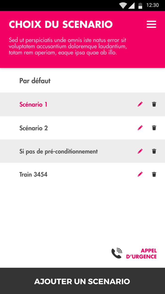 Tap&check - Ecran Choix du scénario