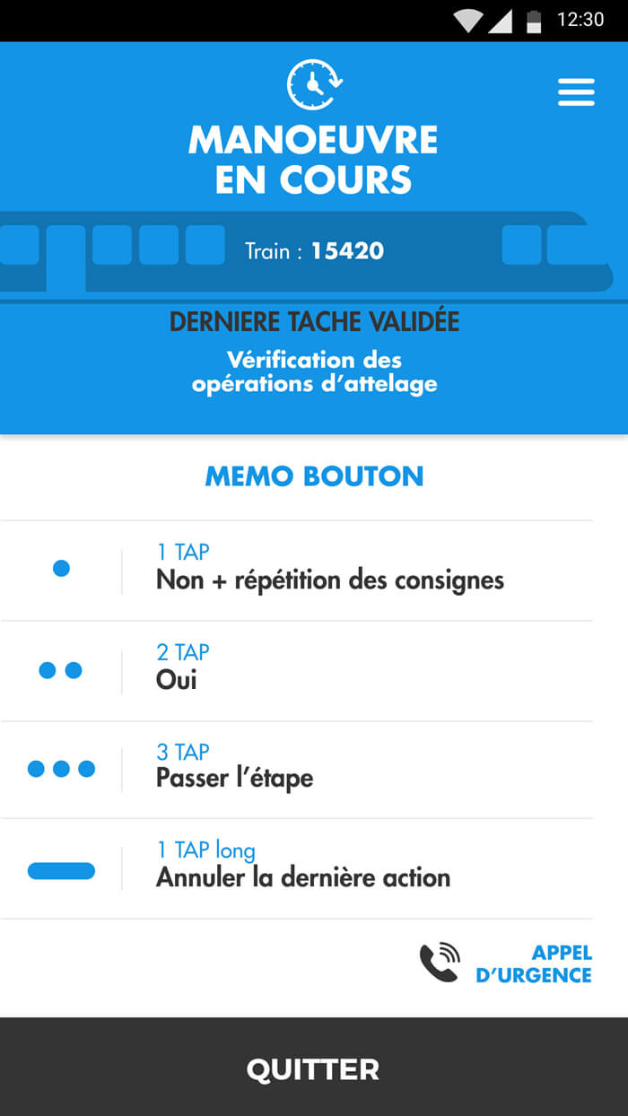 Tap&check - Ecran Manœuvre en cours